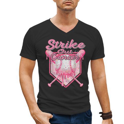 Strike Out Breast Cancer Baseball Drip For Boys Youth Men's V-Neck T-Shirt - Sportilla