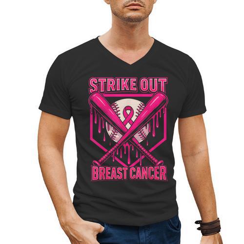 Strike Out Breast Cancer Baseball Ice Cream Drip Men's V-Neck T-Shirt - Sportilla