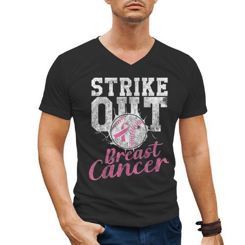 Strike Out Breast Cancer Baseball Warrior Men's V-Neck T-Shirt - Sportilla