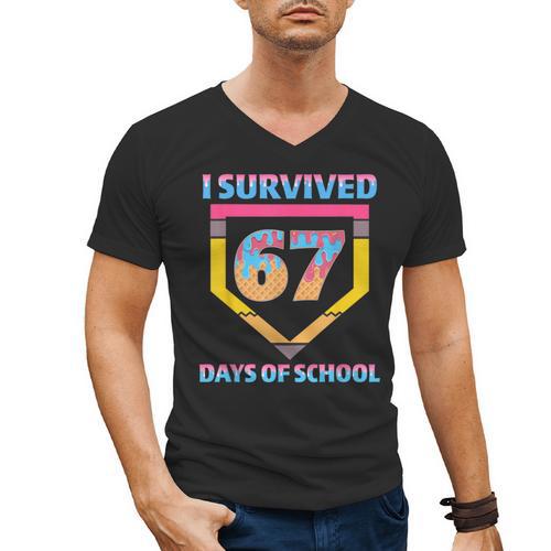 I Survived 67 Days Of School Baseball Trend For Boys Girls Men's V-Neck T-Shirt - Sportilla
