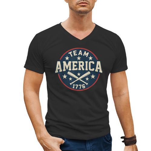 Team America 1776 4th Of July Patriotic Baseball Men's V-Neck T-Shirt - Sportilla