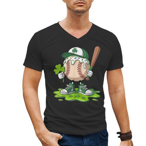 Toddler Baseball Drip Ice Cream Boys Kids St Patricks Day Men's V-Neck T-Shirt - Sportilla