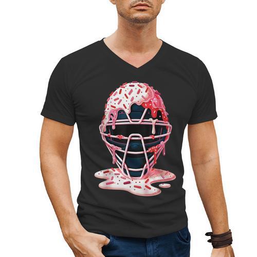 Valentine Baseball Catcher Mask Ice Cream Drip Tee For Boys Men's V-Neck T-Shirt - Sportilla