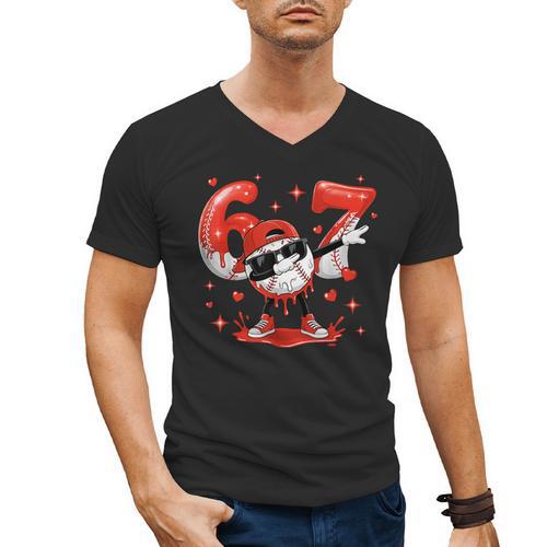 Valentines Day Six Seven Baseball 6 7 Meme Dab Heart Boys Men's V-Neck T-Shirt - Sportilla