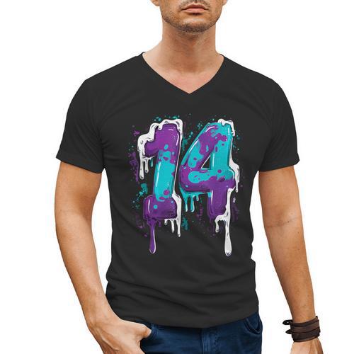 Vintage Baseball 14 Number Men's V-Neck T-Shirt - Sportilla