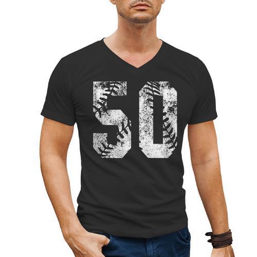 Vintage Baseball Number 50 Jersey Player Uniform Men's V-Neck T-Shirt - Sportilla