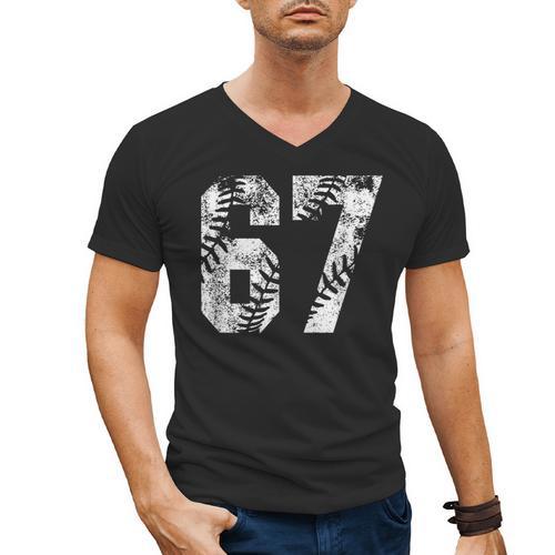 Vintage Baseball Number 67 Jersey Player Uniform Men's V-Neck T-Shirt - Sportilla