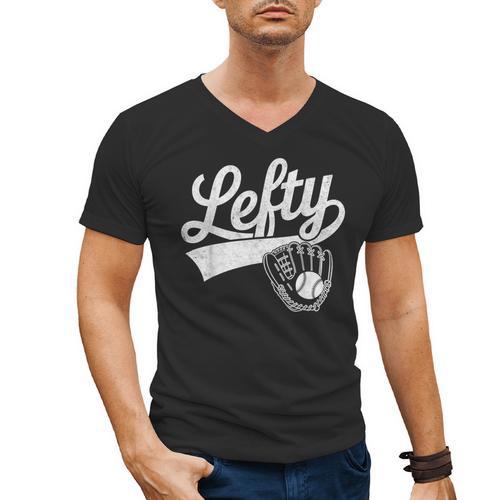 Vintage Baseball Tee Lefty Left Handed Baseball Player Men's V-Neck T-Shirt - Sportilla