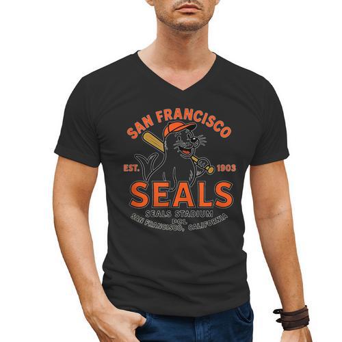 Vintage San Francisco Seals California Baseball Logo Men's V-Neck T-Shirt - Sportilla