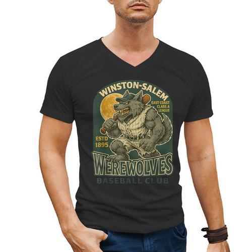 Winston-Salem Werewolves Minor League Baseball Club Men's V-Neck T-Shirt - Sportilla