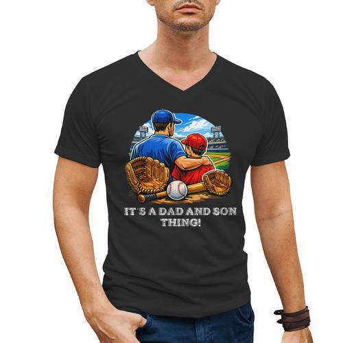 Women's Father Son Baseball Father's Day Men's V-Neck T-Shirt - Sportilla