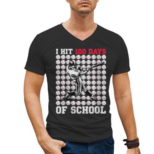 Women's I Hit 100 Days Of School Baseball 100th Day Boys Kids Men's V-Neck T-Shirt - Sportilla