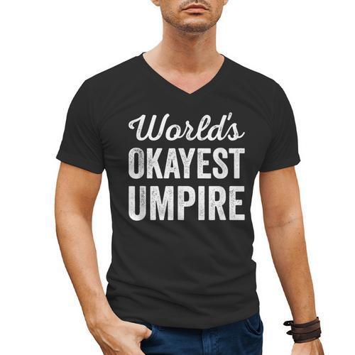 Worlds Okayest Umpire Sarcastic Baseball Game Official Men's V-Neck T-Shirt - Sportilla
