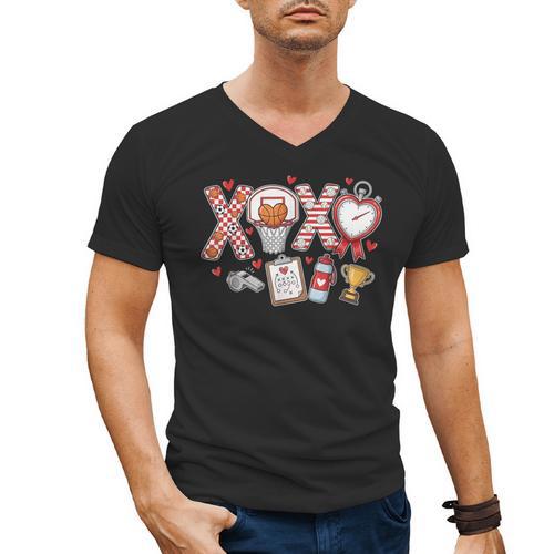 XOXO Physical Education Valentines Day Baseball Football Men Men's V-Neck T-Shirt - Sportilla