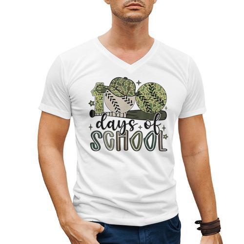 100 Days Of School Baseball Camo Cap Kids Boys 100th Day Men's V-Neck T-Shirt - Sportilla
