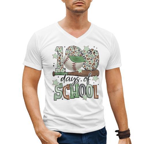 100 Days Of School Baseball Camo Men Boy Kid Men's V-Neck T-Shirt - Sportilla