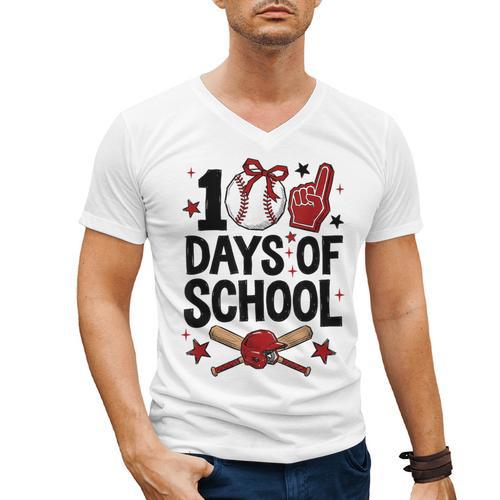 100 Days Of School Coquette Bow Baseball 100th Day Girl Kid Men's V-Neck T-Shirt - Sportilla