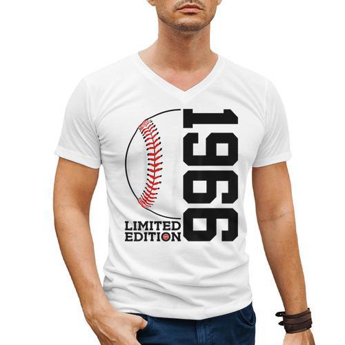 60th Birthday Baseball Limited Edition 1966 Men's V-Neck T-Shirt - Sportilla