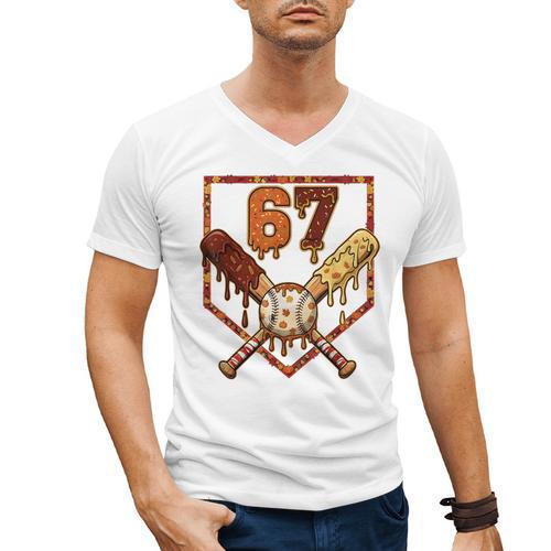67 Baseball Drip Thanksgiving Six Seven Boys Teens Kids Men's V-Neck T-Shirt - Sportilla