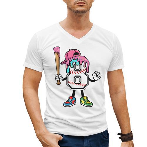 8th Birthday Baseball Ice-Cream Drip 8 Years Old Boys Girls Men's V-Neck T-Shirt - Sportilla