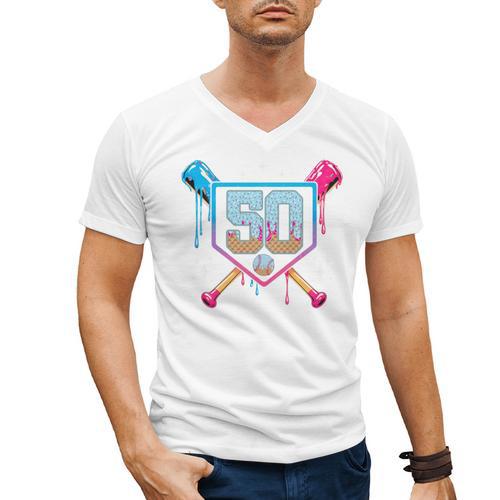 Baseball 50 Year Old Ice Cream Drip 50th Birthday Number 50 Men's V-Neck T-Shirt - Sportilla
