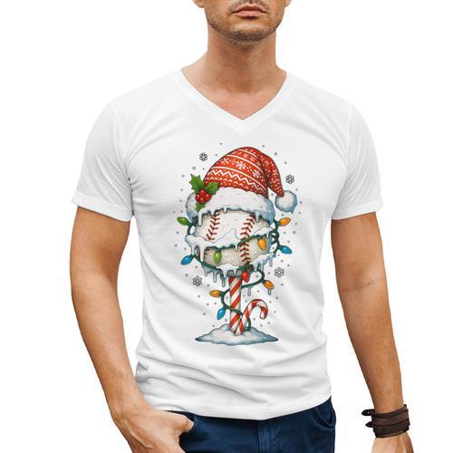 Baseball Christmas Ball Hat Snow Winter Premium Tri-Blend Men's V-Neck T-Shirt - Sportilla