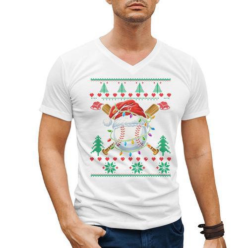 Baseball Christmas Ugly Sweater Santa Sport Men Kids Men's V-Neck T-Shirt - Sportilla