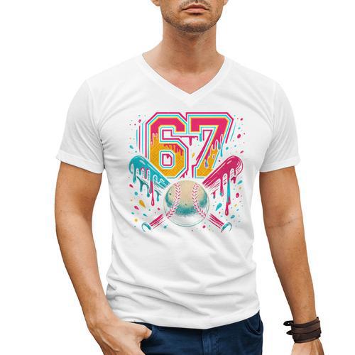 Baseball Drip 6 7 Number 67 Six Seven Meme Boys Kids Men's V-Neck T-Shirt - Sportilla