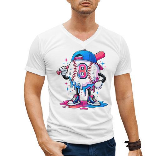 Baseball Drip 8th 8 Year Old Birthday Boys Pitcher Player Men's V-Neck T-Shirt - Sportilla