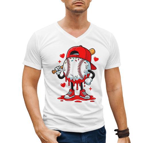 Baseball Drip Valentines Men's V-Neck T-Shirt - Sportilla