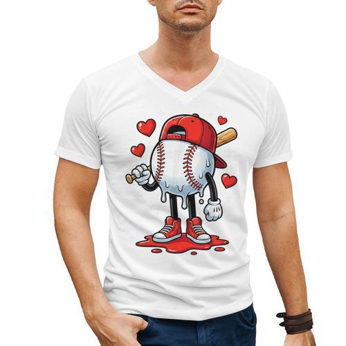 Baseball Ice Cream Drip Valentines Day Sports For Kids Boys Men's V-Neck T-Shirt - Sportilla