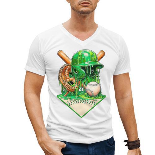 Baseball Life Style Ice Cream Drip Green Premium Tri-Blend Men's V-Neck T-Shirt - Sportilla