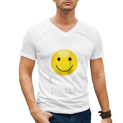 Boobies Make Me Smile Mardi Gras Raglan Baseball Tee Men's V-Neck T-Shirt - Sportilla