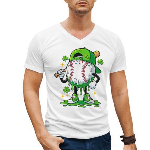 Boys St Patrick’s Day Baseball Drip Ice Cream Apparel Youth Men's V-Neck T-Shirt - Sportilla