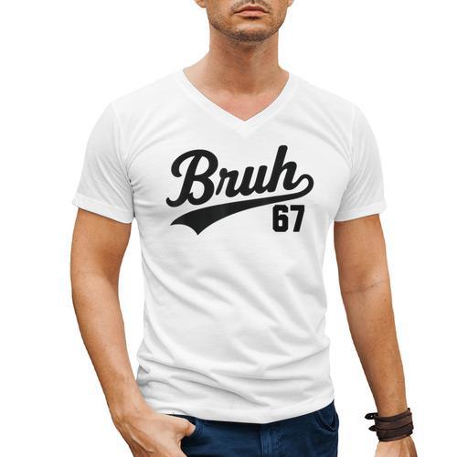 Bruh Baseball Style Number 67 Sports Bro Slang Meme Brother Men's V-Neck T-Shirt - Sportilla