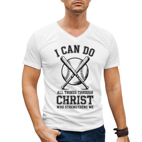 Christian Baseball Philippians 4 Men's V-Neck T-Shirt - Sportilla