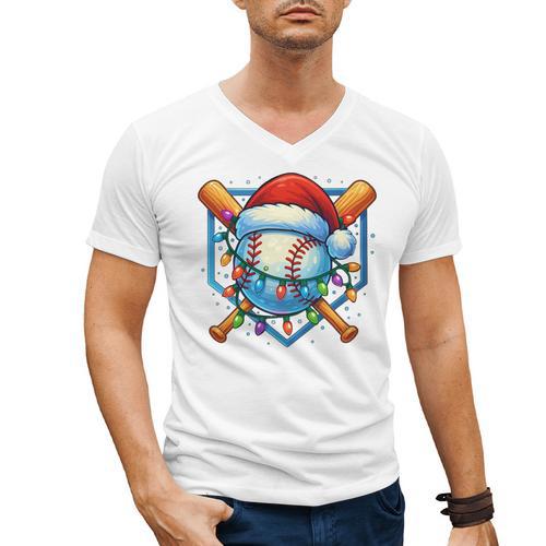Christmas Baseball Drip For Boys Kids Ice Cream Drip Men's V-Neck T-Shirt - Sportilla