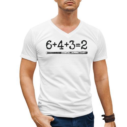 Double Play 6 4 3 2 Vintage Baseball Math Softball Player Premium Tri-Blend Men's V-Neck T-Shirt - Sportilla