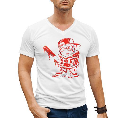 Drippy Baseball Mascot Valentine Heart Glasses Cartoon Men's V-Neck T-Shirt - Sportilla