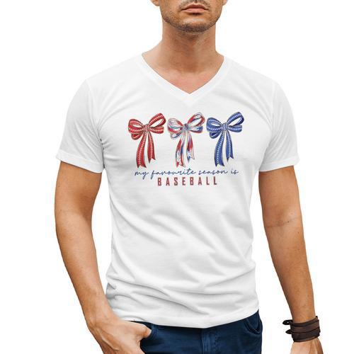 My Favorite Season Is Baseball Coquette Bow Game Day Mom Sis Men's V-Neck T-Shirt - Sportilla