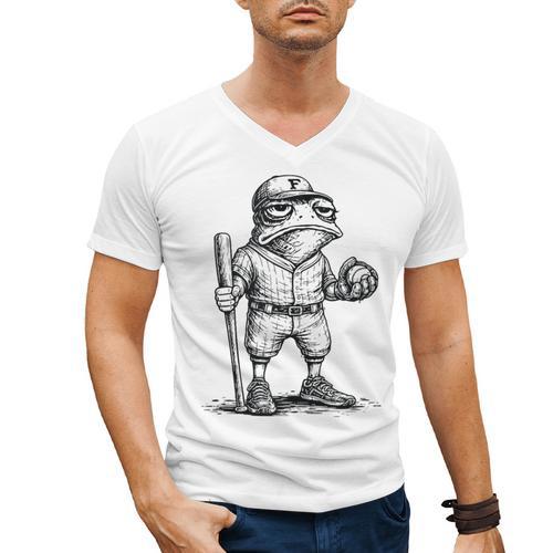 Frog Basketbal Men Women Grumpy Frog Playing Baseball Men's V-Neck T-Shirt - Sportilla