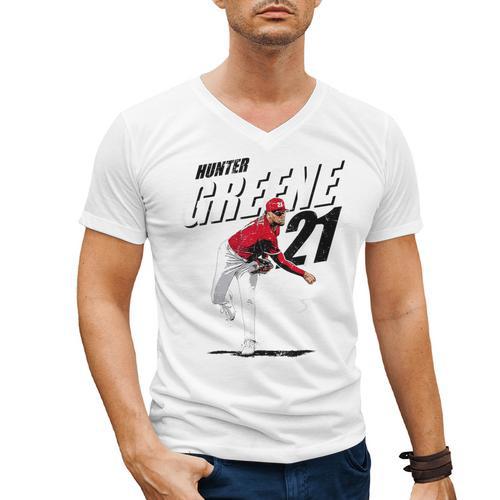 Hunter Greene Cincinnati MLB Baseball Players MLBHGR204M Men's V-Neck T-Shirt - Sportilla