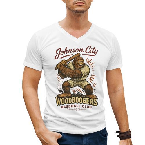 Johnson City Woodboogers Retro Baseball Club Men's V-Neck T-Shirt - Sportilla