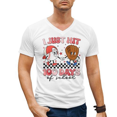 I Just Hit 100 Days Of School Baseball Boy Girl Teacher Men's V-Neck T-Shirt - Sportilla