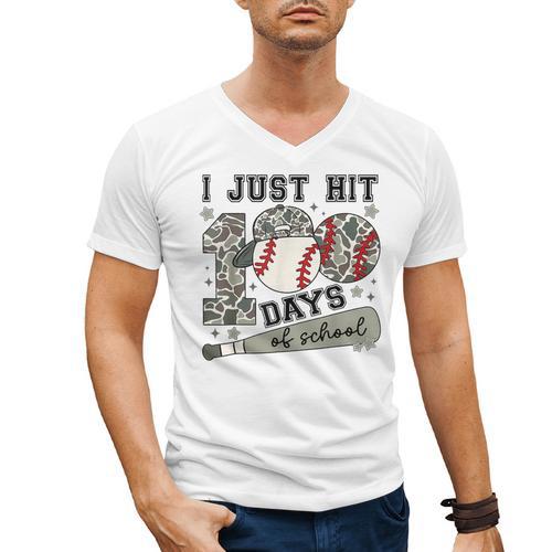 I Just Hit 100 Days Of School Teacher Baseball Boys Kids Men's V-Neck T-Shirt - Sportilla
