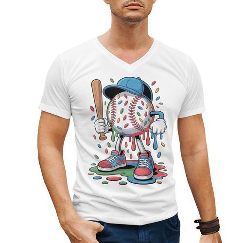 Melting Slime Sprinkle Baseball Mascot With Bat Men's V-Neck T-Shirt - Sportilla