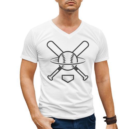 Minimalist Baseball Clean Sports Graphic Tee For Fan Players Men's V-Neck T-Shirt - Sportilla