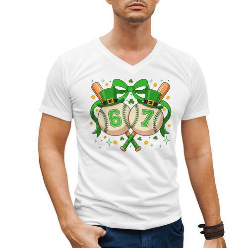 Six Seven 67 Meme Baseball Coquette Bow St Patrick's Day Men's V-Neck T-Shirt - Sportilla