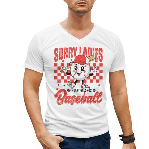 Sorry Ladies My Heart Belongs To Baseball Valentines Boys Men's V-Neck T-Shirt - Sportilla