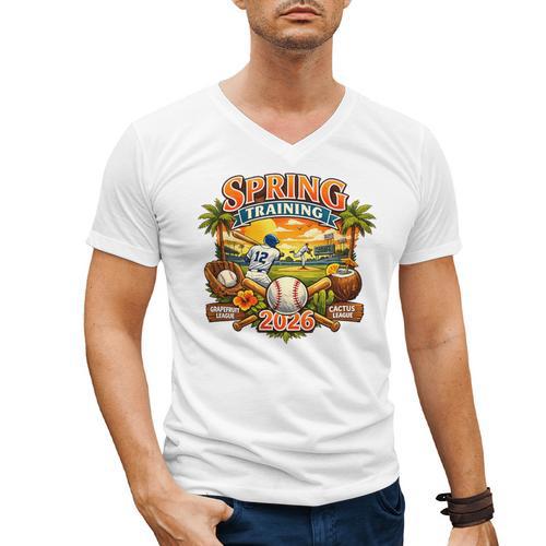 Spring Training 2026 Baseball Vintage Sunset Premium Tri-Blend Men's V-Neck T-Shirt - Sportilla